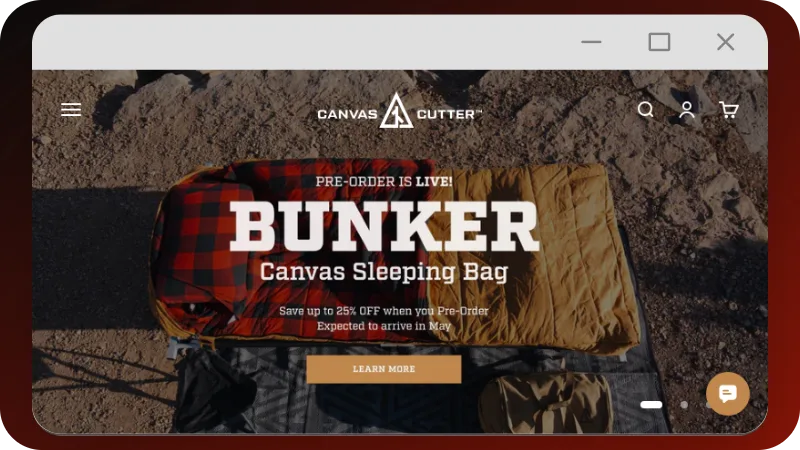 Canvas Cutter Dominator Sleep System set up in a scenic outdoor setting, showcasing its durable canvas construction and weather-resistant design.