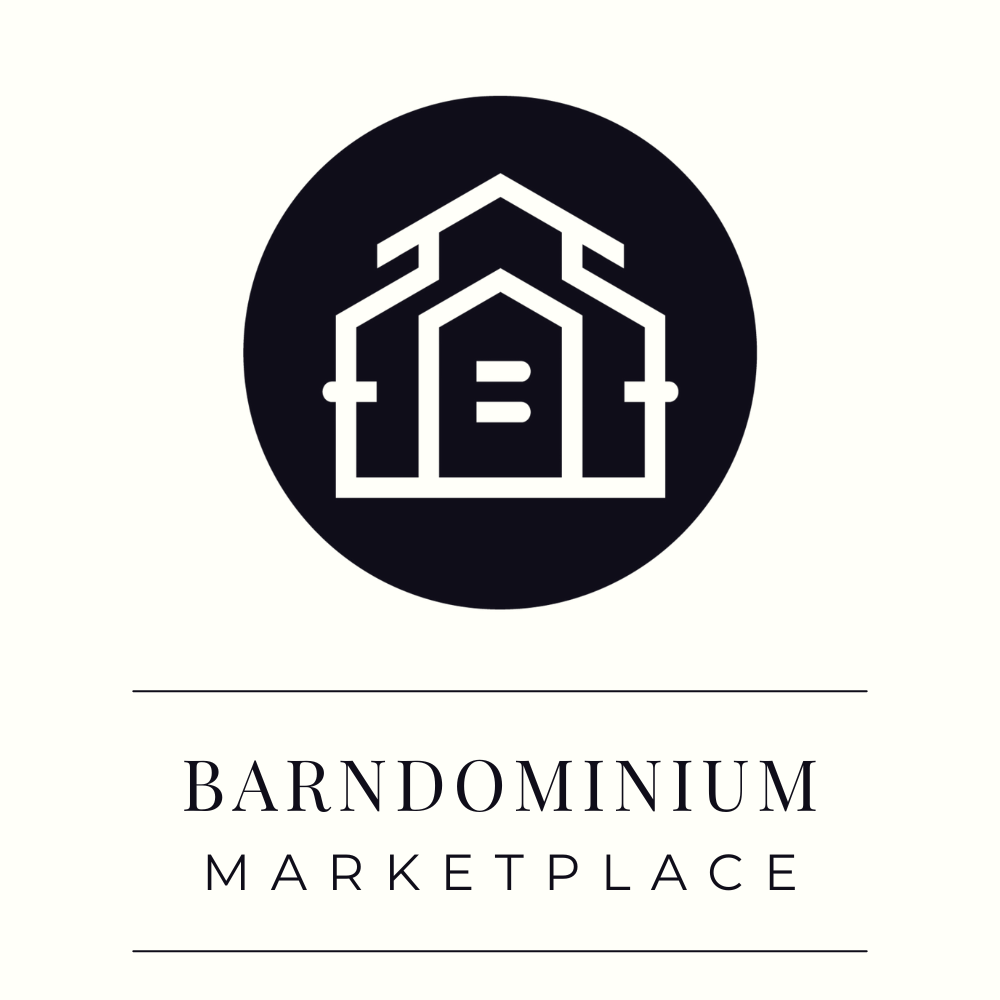 BarndominiumMarketplace.com logo featuring a minimalist barn silhouette inside a dark circular background.